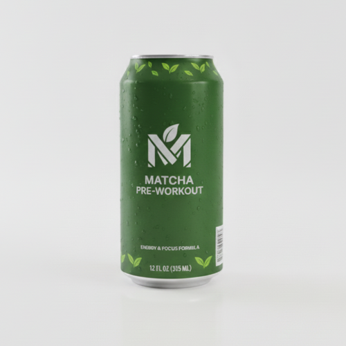 Green can of Matcha Pre-Workout on a white background