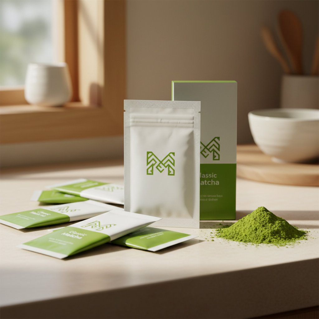 Classic Matcha Powder Packets on Counter